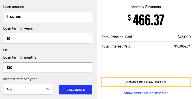   This is the   Bankrate student loan calculator  , also a great resource.  