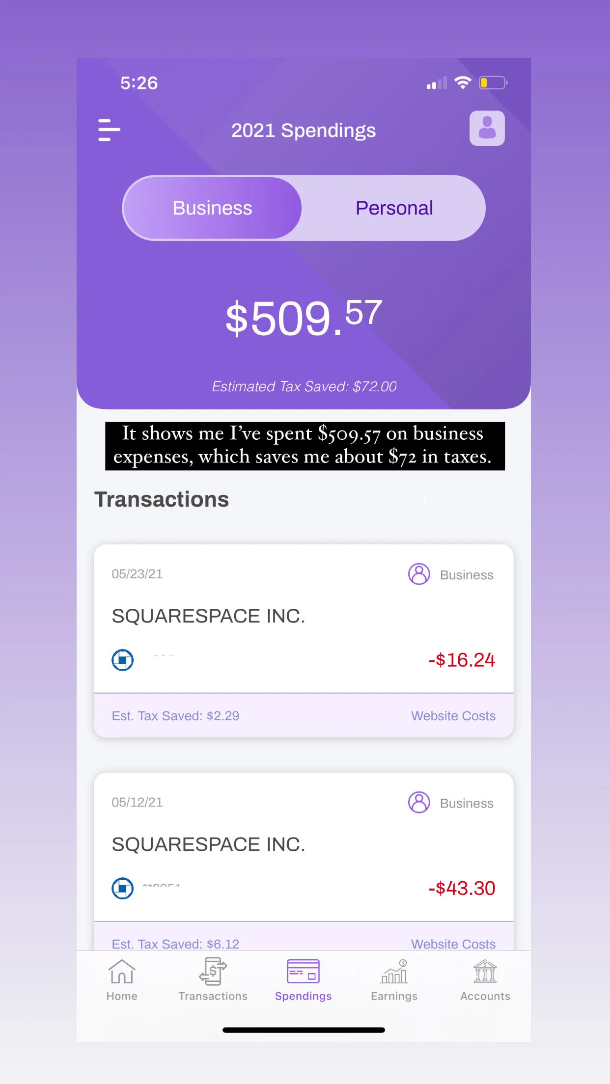   This feature is cool because it tells you the estimated tax    savings    based on your business expenses.  