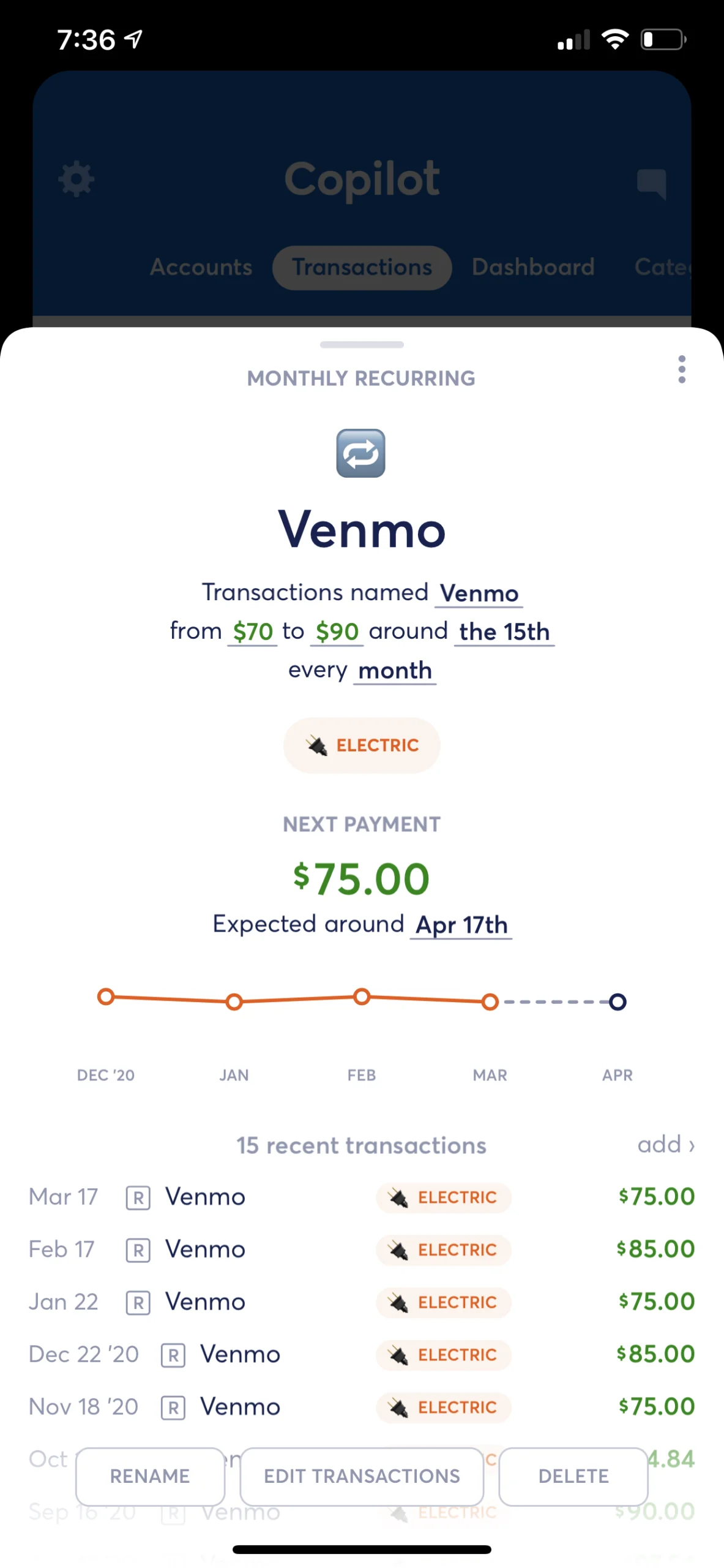   Here’s the electric example. I was getting reimbursed for half of the cost of our electricity, which was around the same amount and around the same time every month. Coincidentally,  it was also around the same amount and time as the mobile phone reimbursement, and I have no idea how it was able to tell—but so far, so good. Since then, they’ve introduced a really slick    Venmo integration   .   